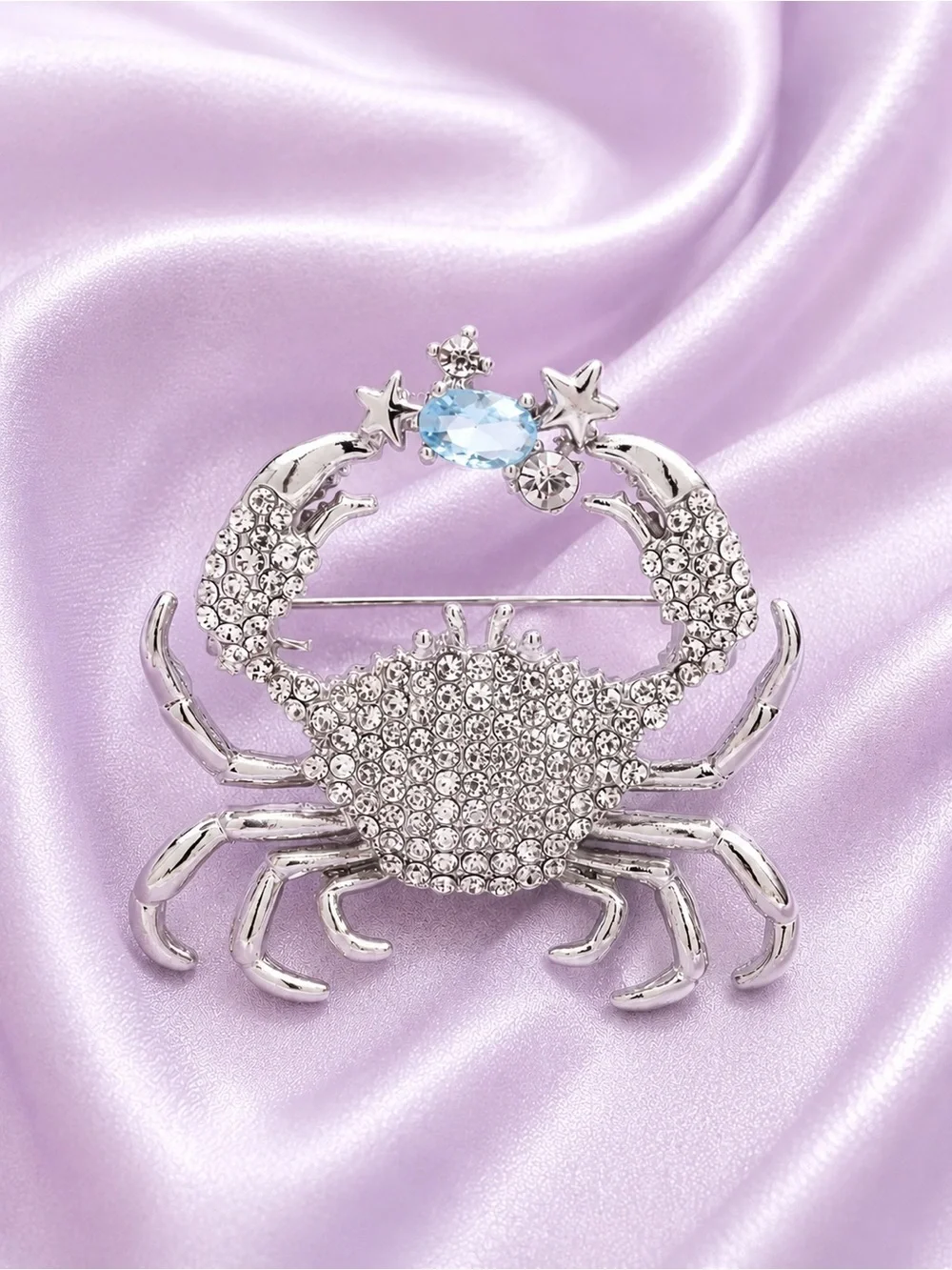 Crystal Crab Blue Gem Brooch